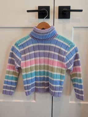 VINTAGE 90s Polar Club Knits Pastel Striped Rib Knit Turtleneck Sweater Size 6
